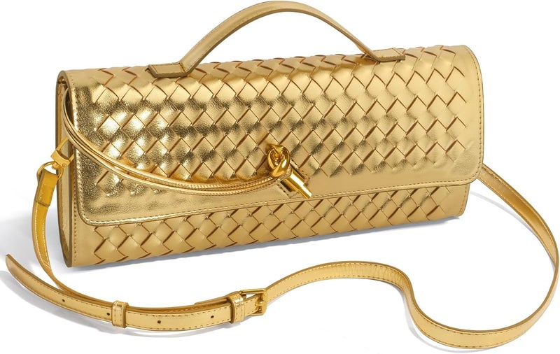 Jumping Deer Woven Clutch Purses for Women, Formal Satchel Leather Evening Bag Shoulder Handbag - Image 2